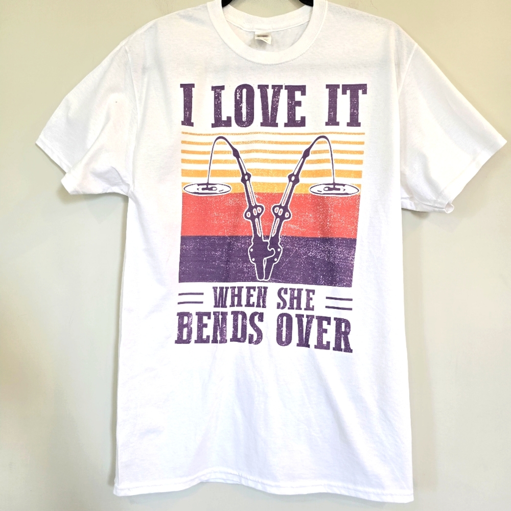 Mens "I Love It When She Bends Over" Fishing T‎ shirt  Short Sleeve White.D10